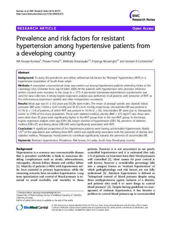 (PDF) Prevalence and risk factors for resistant hypertension among ...