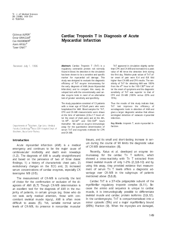 (PDF) Cardiac troponin T in diagnosis of acute myocardial infarction