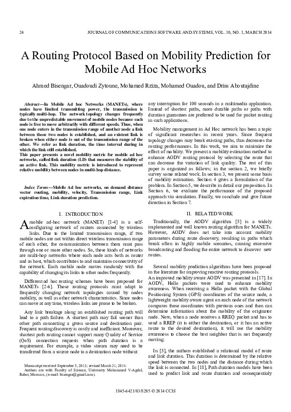 (PDF) A Routing Protocol Based on Mobility Prediction for Mobile Ad Hoc ...