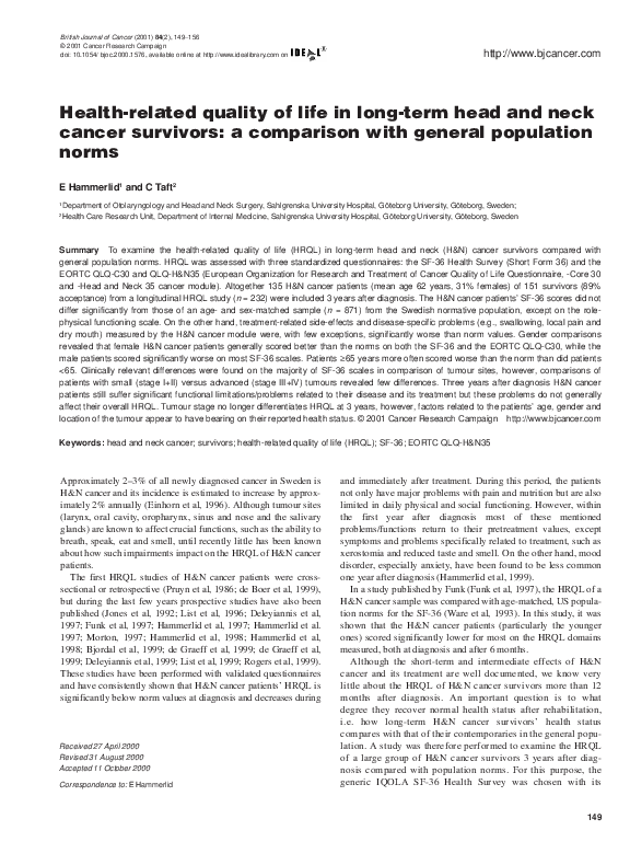(PDF) Health-related quality of life in long-term head and neck cancer ...