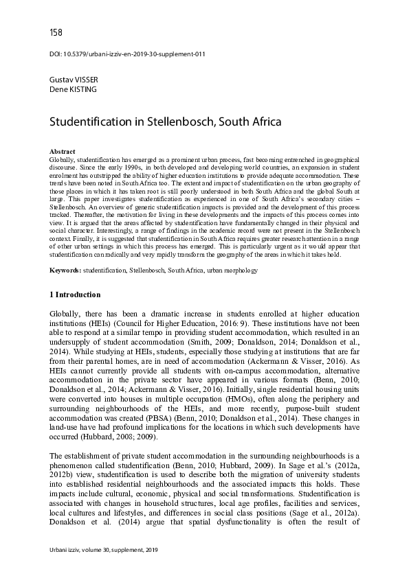(PDF) Studentification in Stellenbosch, South Africa