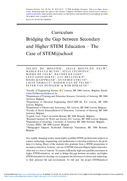 (PDF) Bridging the Gap between Secondary and Higher STEM Education ...
