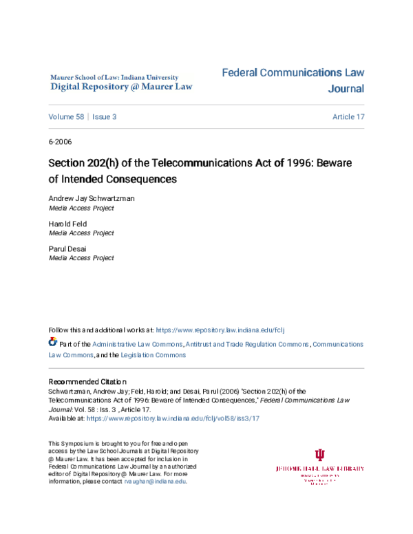 (PDF) Section 202(h) of the Telecommunications Act of 1996: Beware of ...