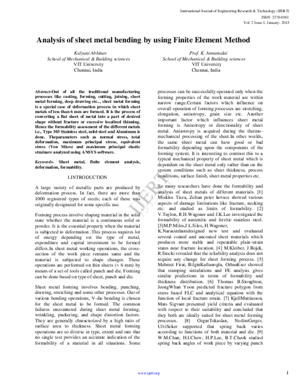 (PDF) Analysis of sheet metal bending by using Finite Element Method