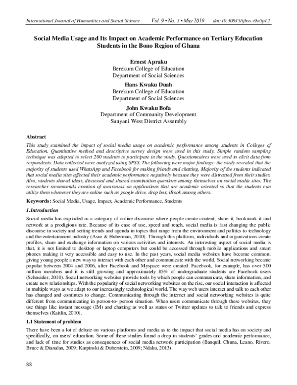 (PDF) Social Media Usage and Its Impact on Academic Performance on ...
