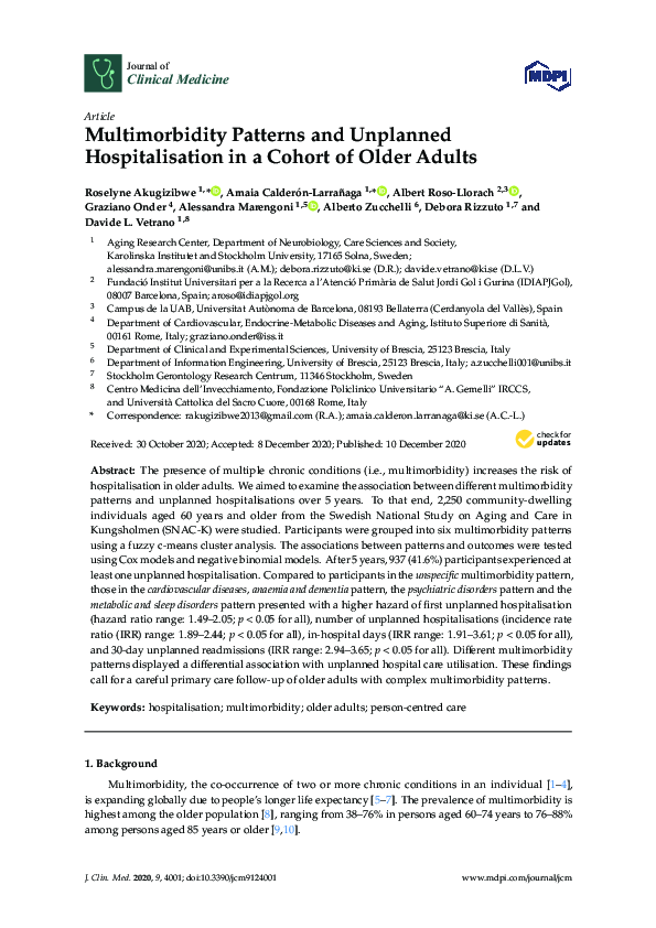 (PDF) Multimorbidity Patterns and Unplanned Hospitalisation in a Cohort ...