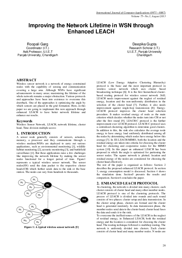 (PDF) Improving the Network Lifetime in WSN through Enhanced LEACH