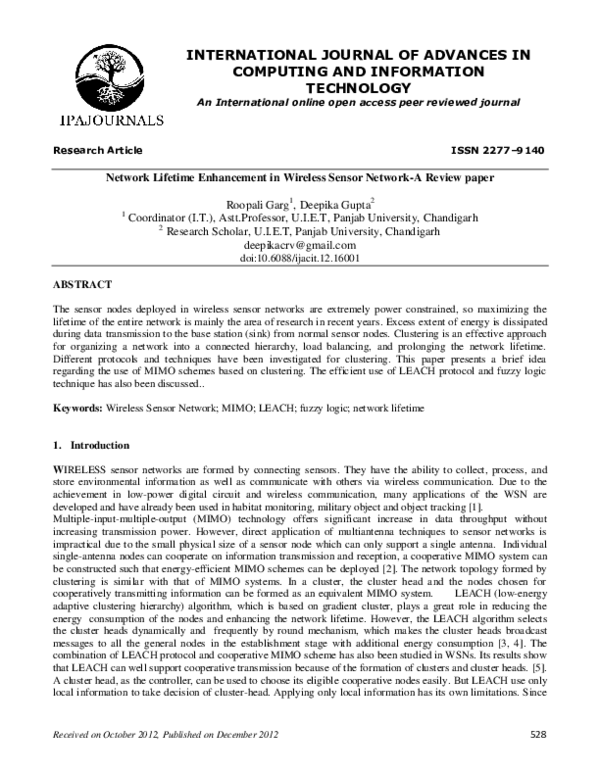 (PDF) Network Lifetime Enhancement in Wireless Sensor Network-A Review ...