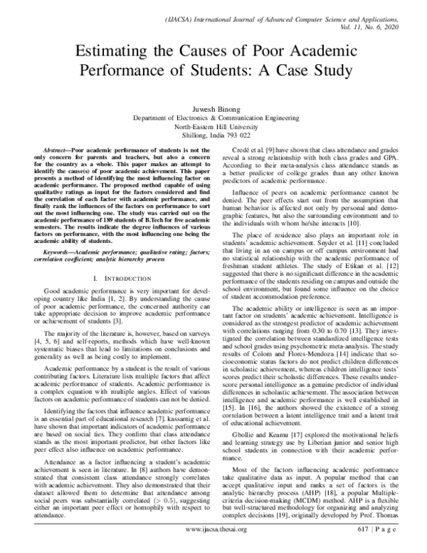 (PDF) Estimating the Causes of Poor Academic Performance of Students: A ...