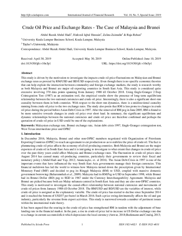 (PDF) Crude Oil Price and Exchange Rates - The Case of Malaysia and Brunei