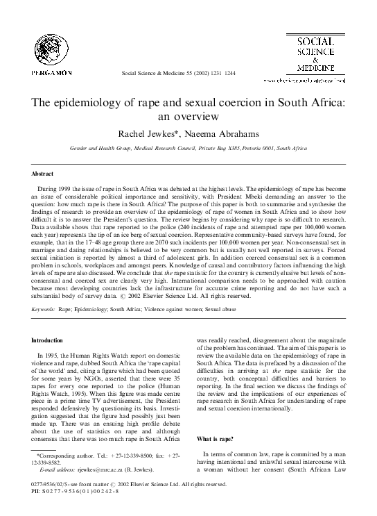 (PDF) The epidemiology of rape and sexual coercion in South Africa: an ...