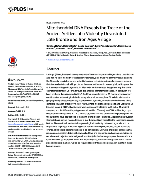 (PDF) Mitochondrial DNA Reveals the Trace of the Ancient Settlers of a ...