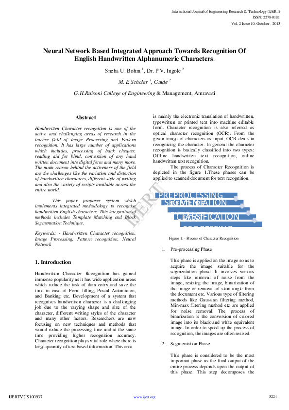 (PDF) Neural Network Based Integrated Approach Towards Recognition Of ...