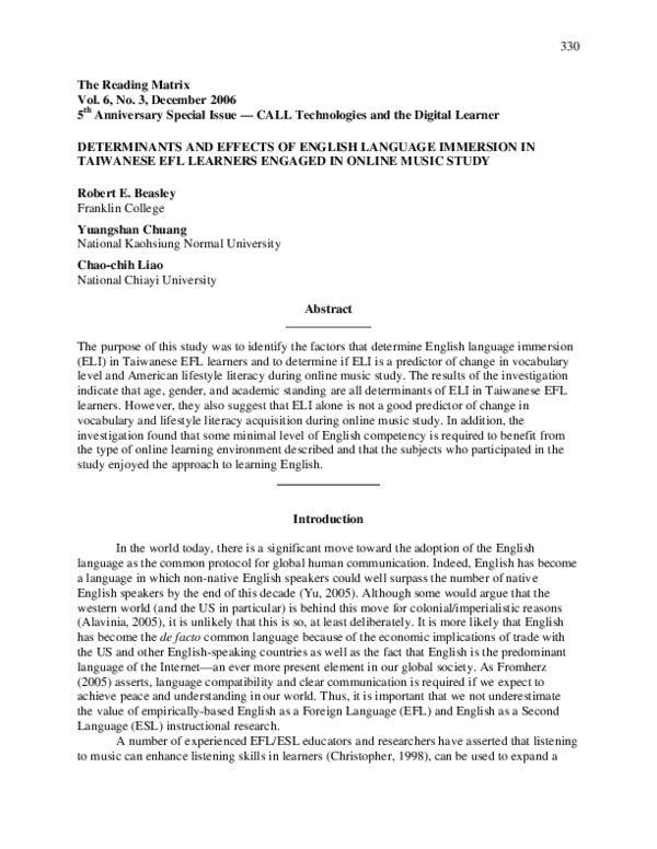 (PDF) Determinants and Effects of English Language Immersion in ...