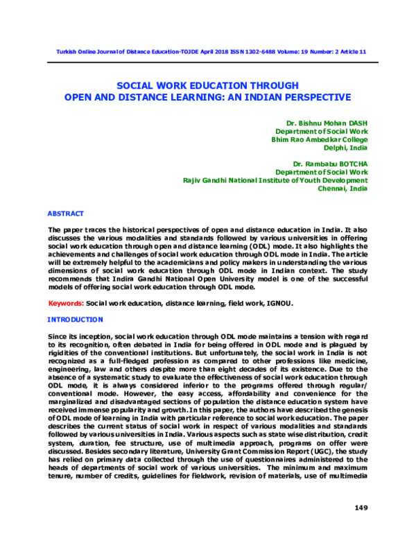 (PDF) Social Work Education through Open and Distance Learning: An ...