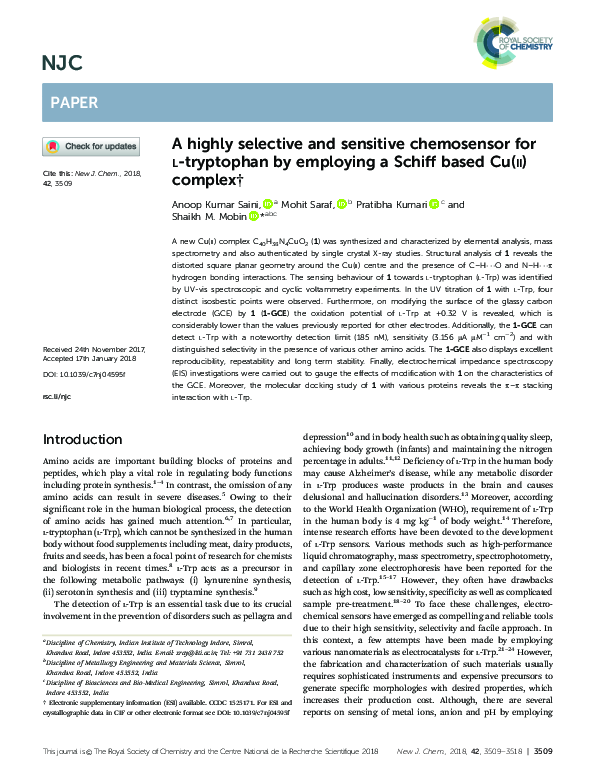 (PDF) A highly selective and sensitive chemosensor for l-tryptophan by ...