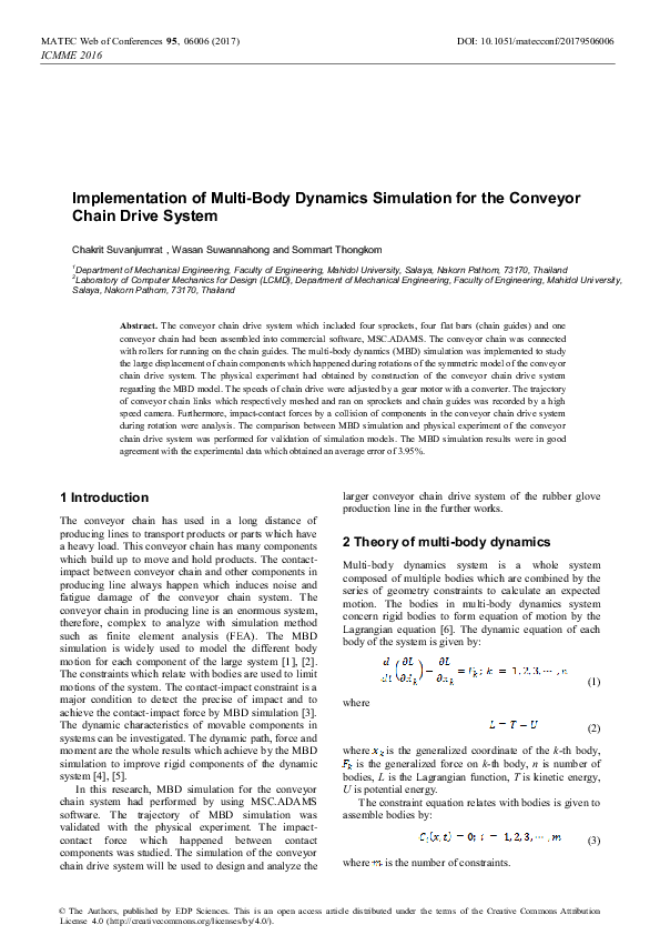 (PDF) Implementation of Multi-Body Dynamics Simulation for the Conveyor ...