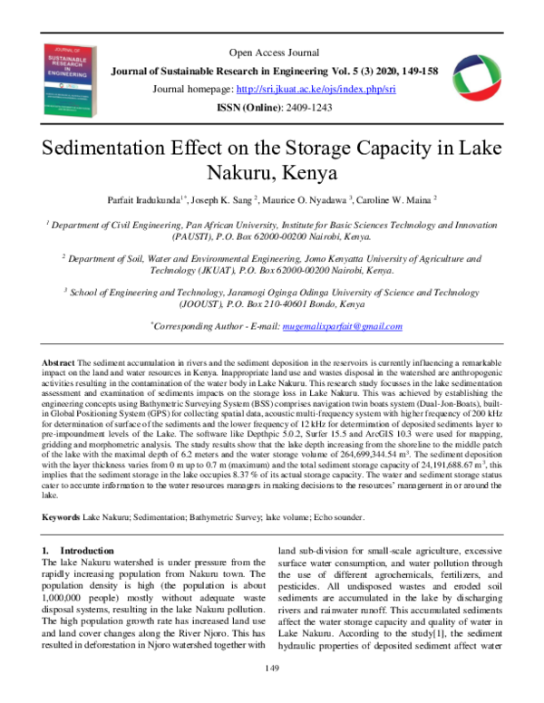 (PDF) Sedimentation Effect on the Storage Capacity in Lake Nakuru, Kenya