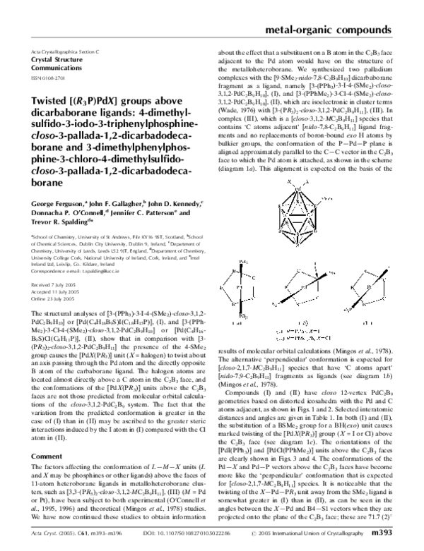 (PDF) Twisted [(R(3)P)PdX] groups above dicarbaborane ligands: 4 ...