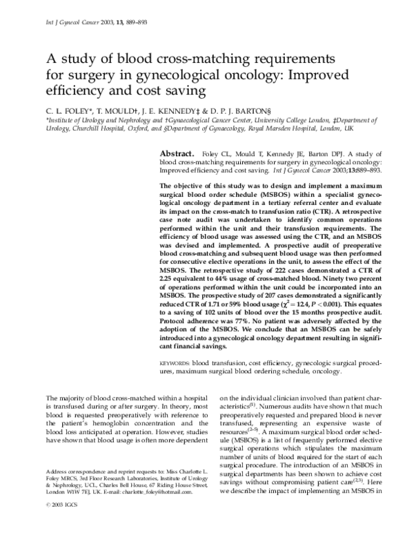 (PDF) A study of blood cross-matching requirements for surgery in ...