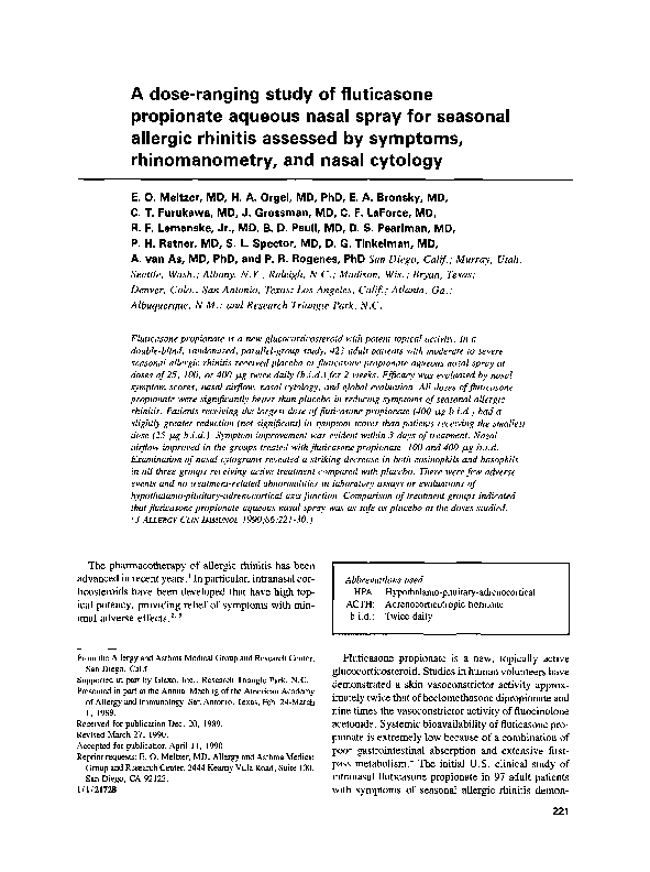 (PDF) A doseranging study of fluticasone propionate aqueous nasal spray for seasonal allergic