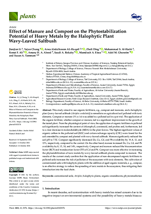(PDF) Effect of Manure and Compost on the Phytostabilization Potential ...