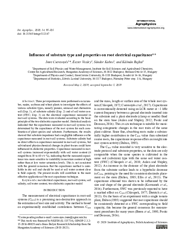 (PDF) Influence of substrate type and properties on root electrical ...