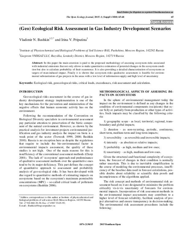 (PDF) (Geo) Ecological Risk Assessment in Gas Industry Development ...