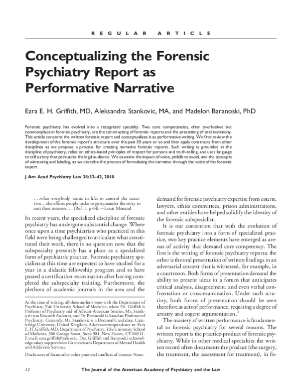 (PDF) Conceptualizing the forensic psychiatry report as performative ...
