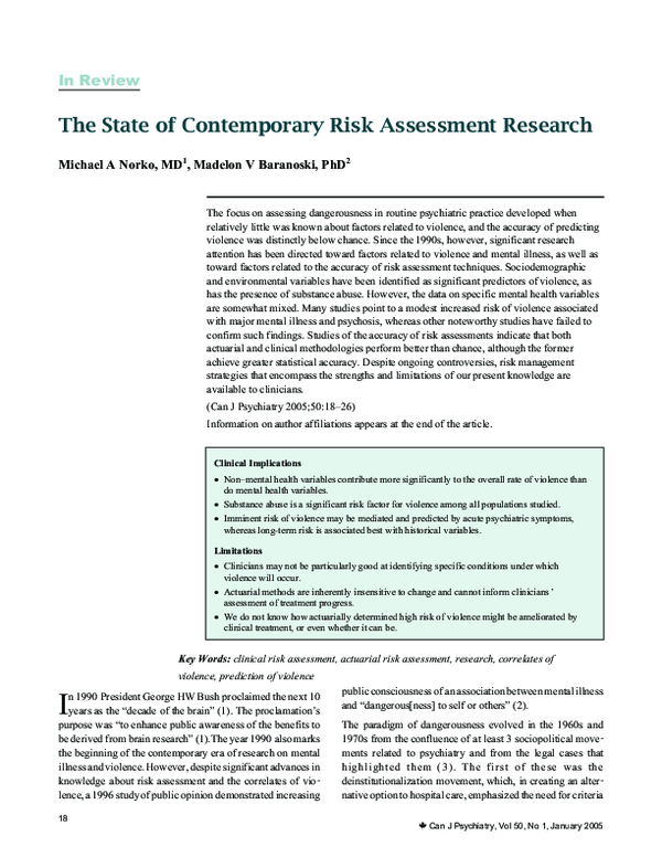 (PDF) The state of contemporary risk assessment research
