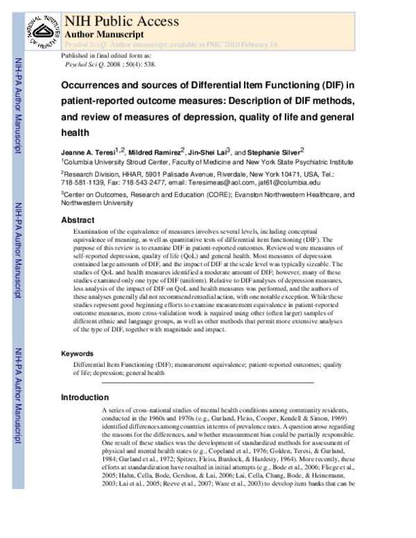 (PDF) Occurrences and sources of Differential Item Functioning (DIF) in ...