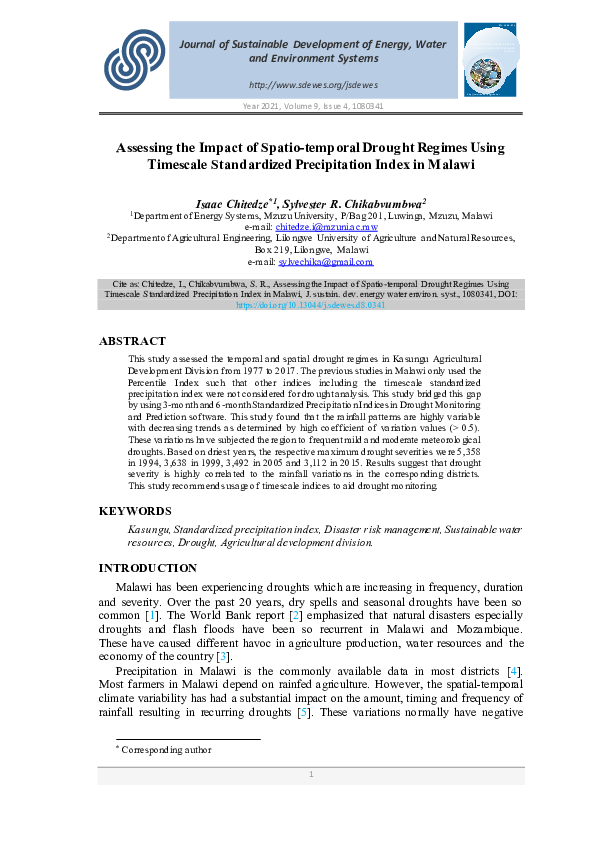 (PDF) Assessing the Impact of Spatio-temporal Drought Regimes Using ...