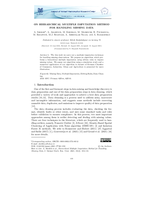 (PDF) ON HIERARCHICAL MULTIPLE IMPUTATION METHOD FOR HANDLING MISSING DATA