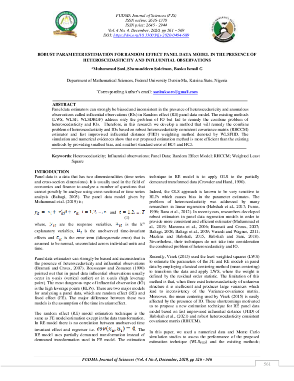 (PDF) Robust Parameter Estimation for Random Effect Panel Data Model in ...