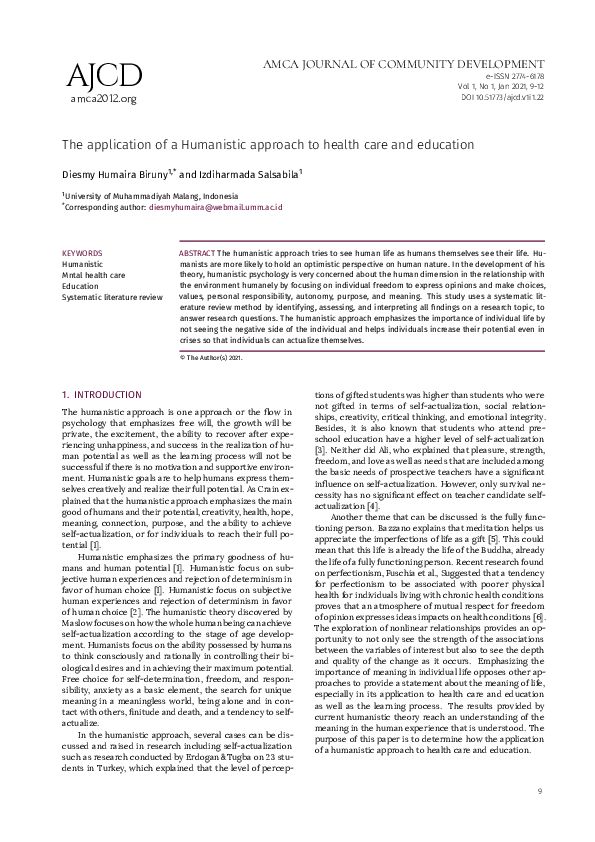 (PDF) Application of a Humanistic Approach to Health Care and Education