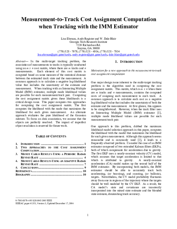 (PDF) Measurement-to-track cost assignment computation when tracking ...