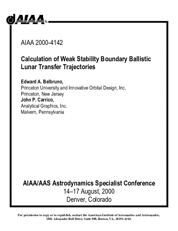 (PDF) Calculation of weak stability boundary ballistic lunar transfer ...