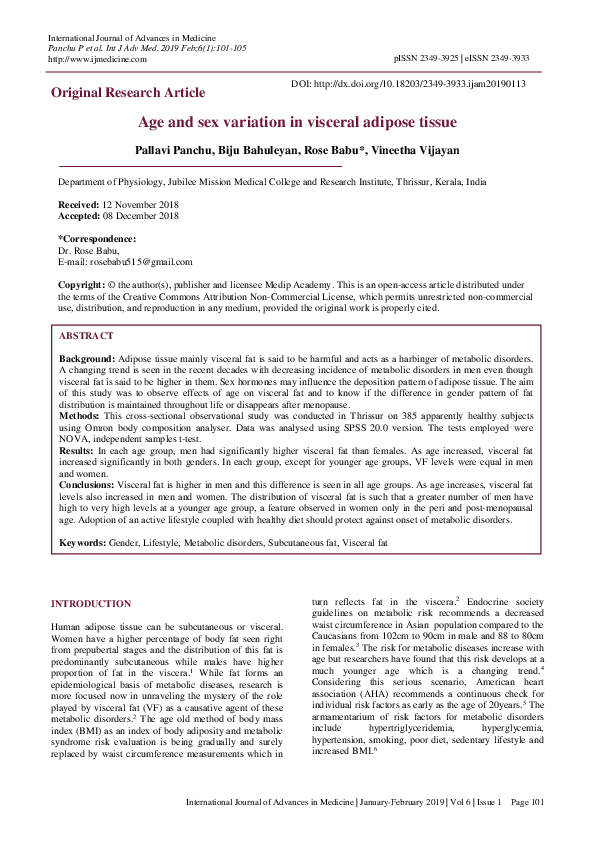(PDF) Age and sex variation in visceral adipose tissue