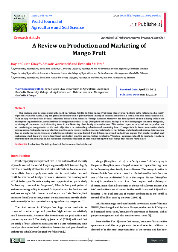 (PDF) A Review on Production and Marketing of Mango Fruit