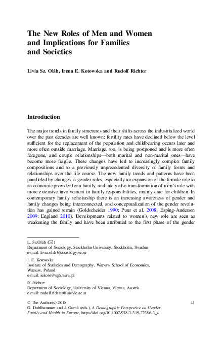 (PDF) The New Roles of Men and Women and Implications for Families and ...