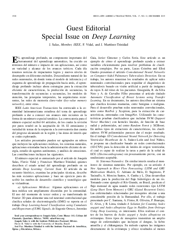 (PDF) Editorial: Special Issue on Deep Learning