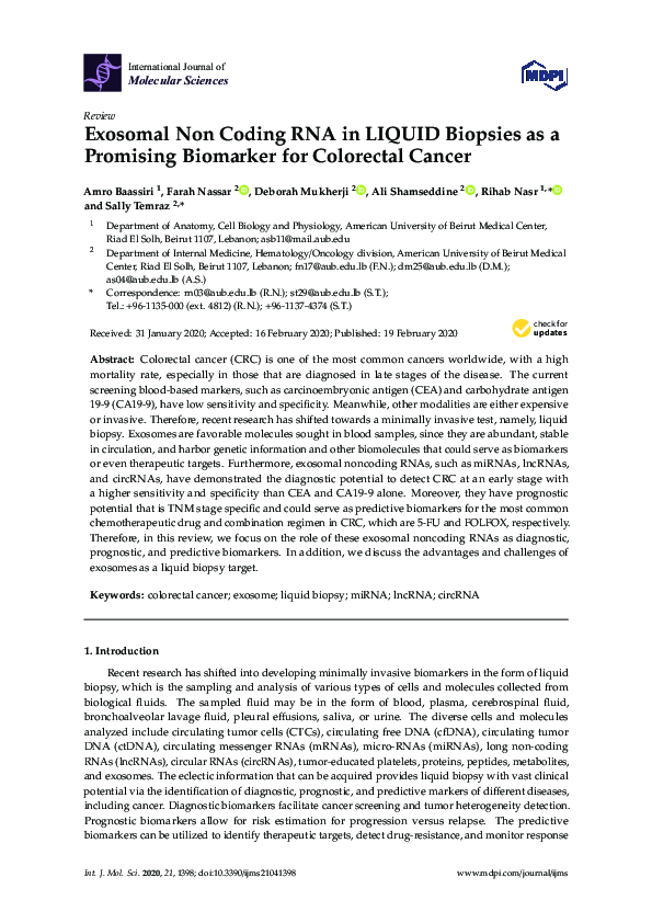 (PDF) Exosomal Non Coding RNA in LIQUID Biopsies as a Promising ...