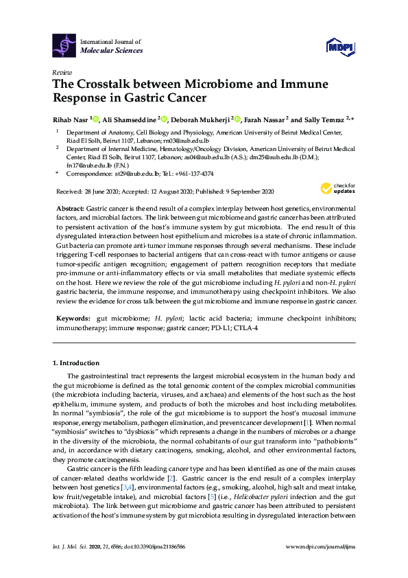(PDF) The Crosstalk between Microbiome and Immune Response in Gastric ...