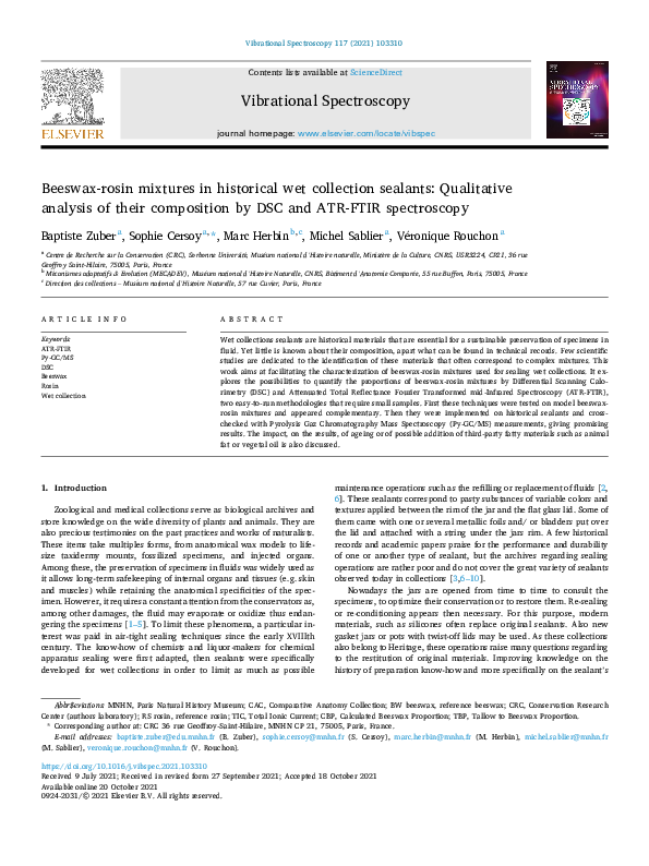 (PDF) Beeswaxrosin mixtures in historical wet collection sealants