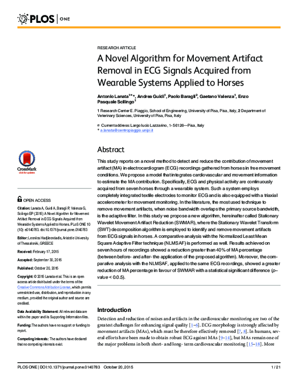 (PDF) A Novel Algorithm for Movement Artifact Removal in ECG Signals
