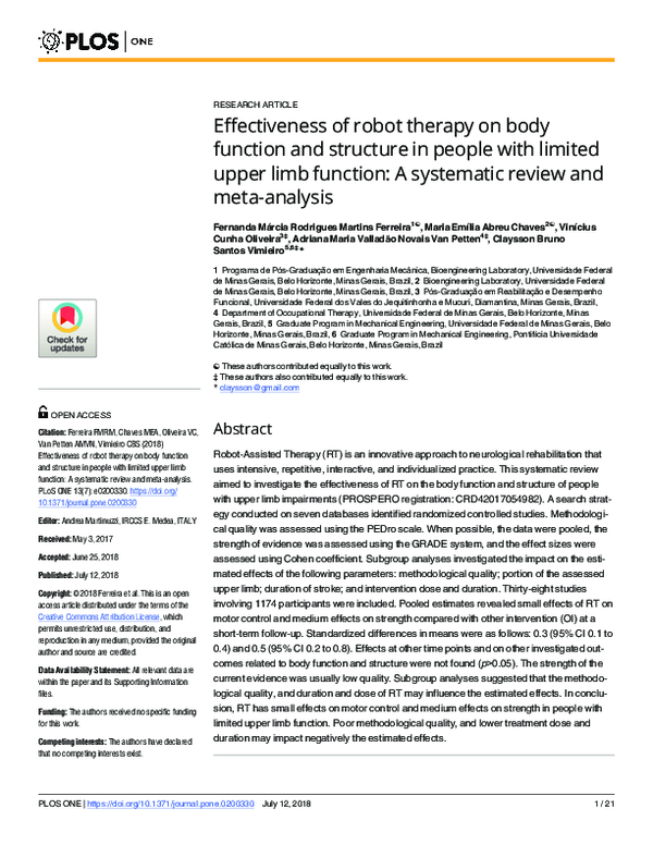 (PDF) Effectiveness of robot therapy on body function and structure in ...