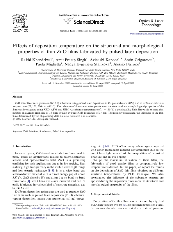 (PDF) Effects of Deposition Temperature on the Structural and ...