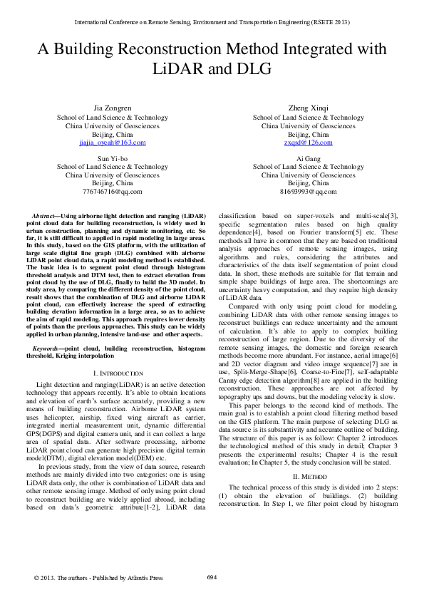 (PDF) A Building Reconstruction Method Integrated with LiDAR and DLG