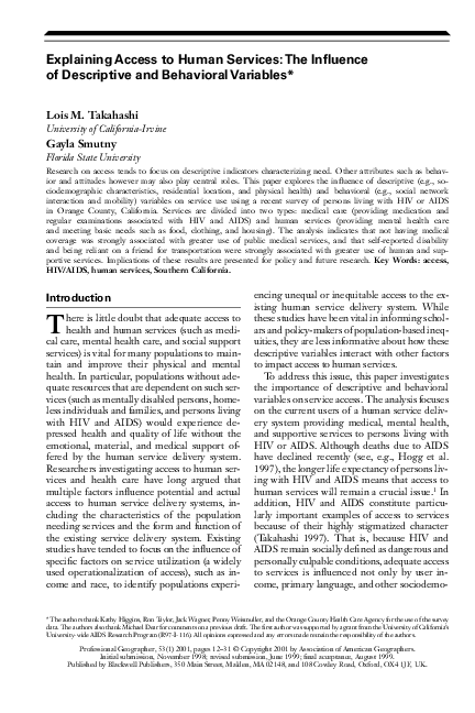 Explaining Access to Human Services: The Influence of Descriptive and Behavioral Variables