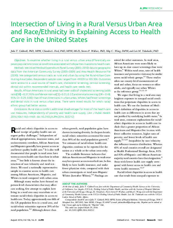 (PDF) Intersection of Living in a Rural Versus Urban Area and Race ...